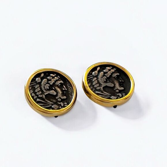Vintage Erwin Pearl Roman Coin Clip Earrings - Picture 2 of 5
